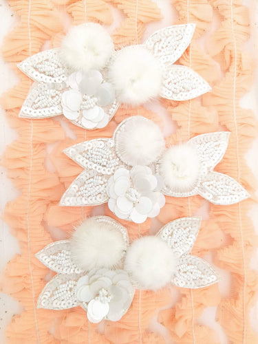 White Hand Embroidered Floral Applique, Beaded and Sequins Applique Wedding Bridal Accessories